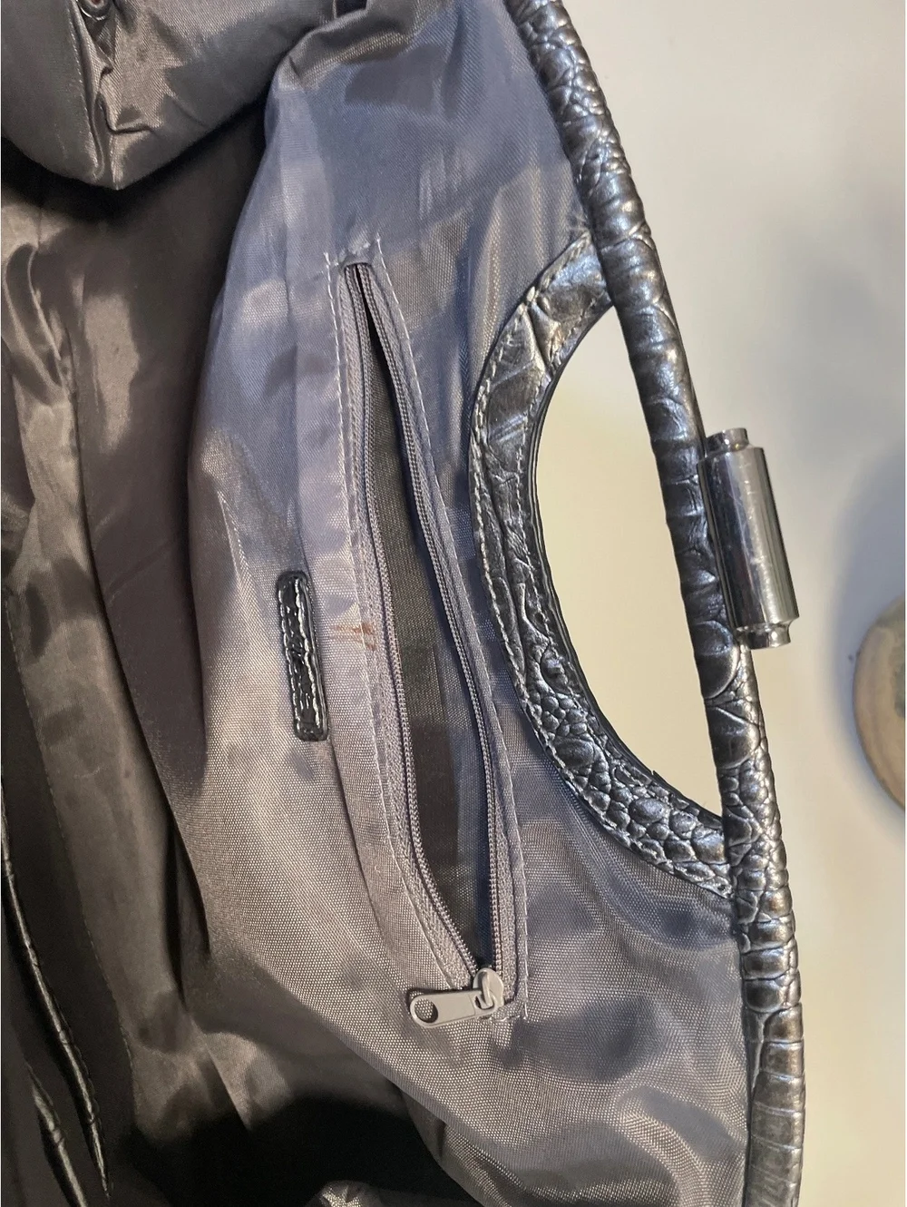 Gun metal silver embossed clutch